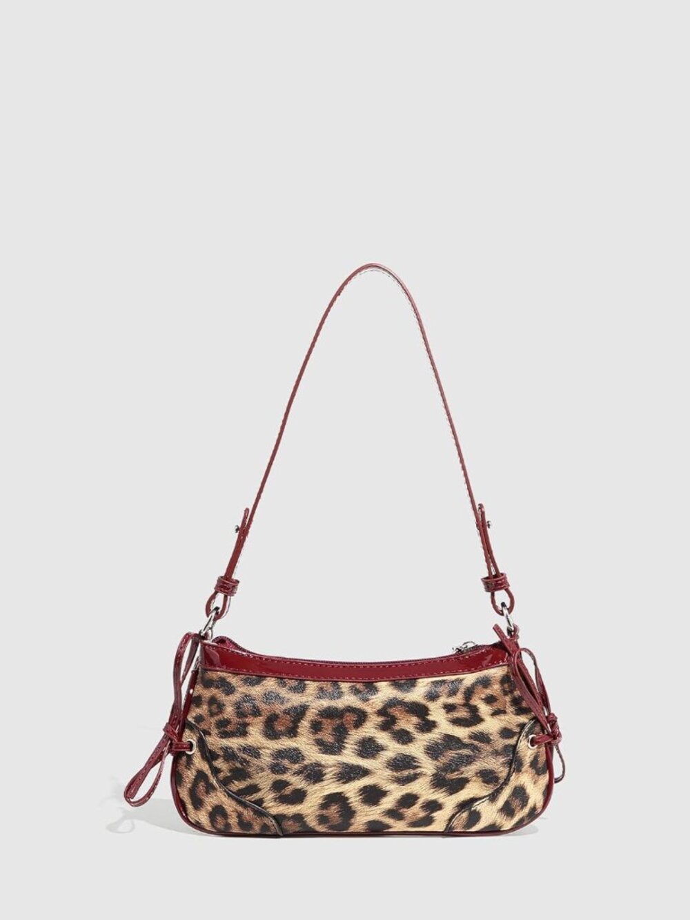 Women's Leopard Print Purse Y2k Cheetah Shoulder Bag Bow Studded Clutch Zipper A - Picture 2 of 6